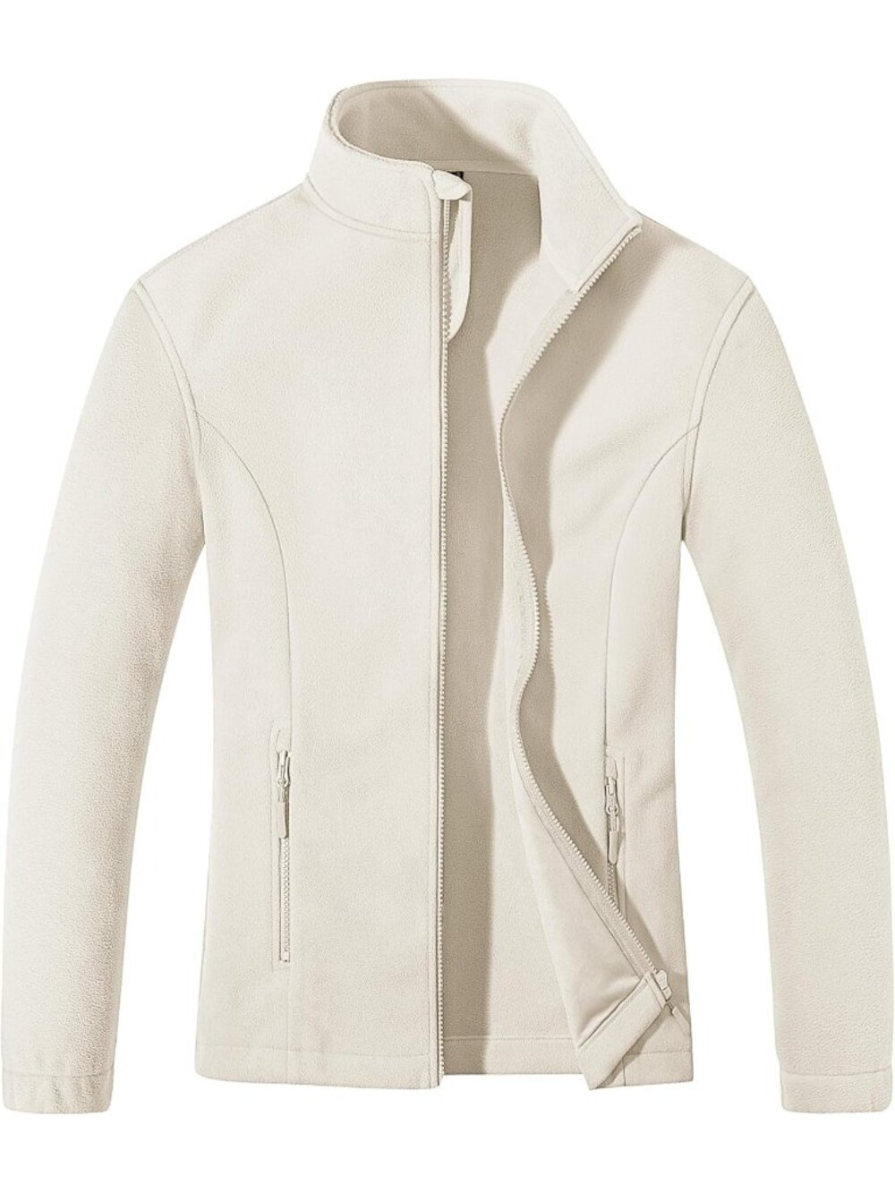 〽️Women Beige Fleece Zip Up Coat Lightweight Soft Warm Long Sleeve Winter Jacket